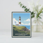 Montauk Point Lighthouse, Coastal Cliff & Sailboat ポストカード (スタンド正面)