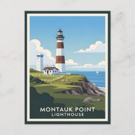 Montauk Point Lighthouse, Coastal Cliff & Sailboat ポストカード