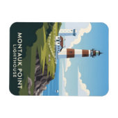 Montauk Point Lighthouse, Coastal Cliff & Sailboat マグネット (横)