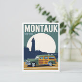 Montauk Woody Lighthouse Retro ポストカード (スタンド正面)
