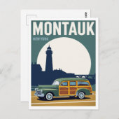 Montauk Woody Lighthouse Retro ポストカード (正面/裏面)