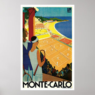Monte Carlo Monaco Tennis Vintage Travel ポスター