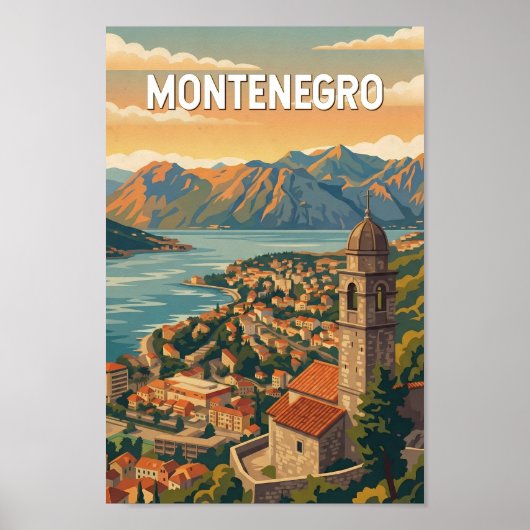 Montenegro Illustration Travel Art Vintage ポスター (正面)