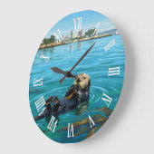 Monterey Bay Sea Otter California Travel ラージ壁時計 (傾斜)