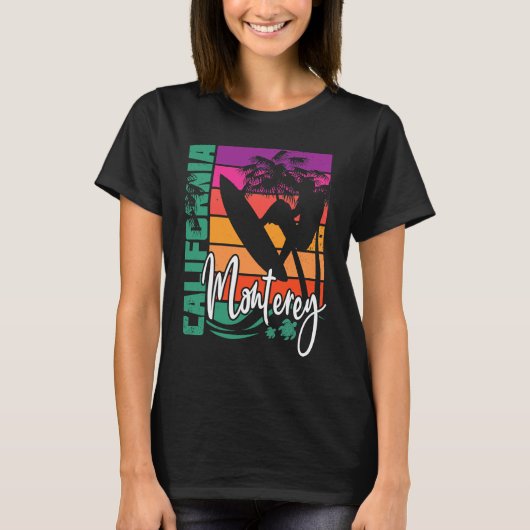 Monterey California Retro Sunset Beach Surfer Souv Tシャツ (正面)