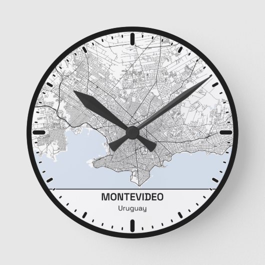 Montevideo Clock City Line Art ラウンド壁時計 (正面)