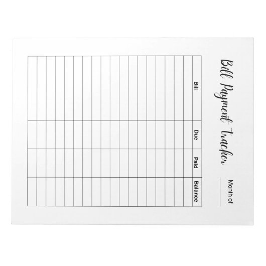 Monthly Bill Payment Tracker ノートパッド (正面)
