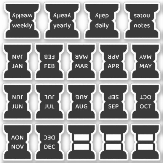 Monthly Black Index Tab Journal Divider Foldable シール (正面)