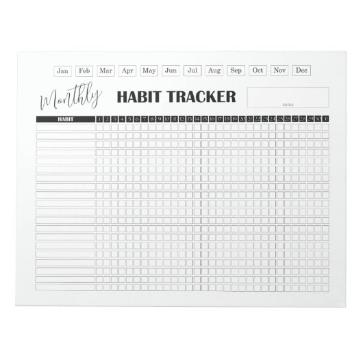 Monthly Habit Tracker White ノートパッド (正面)