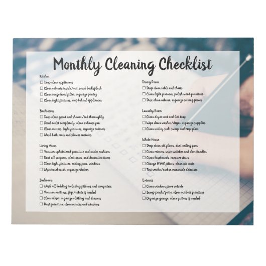 Monthly House Cleaning Checklist ノートパッド (正面)