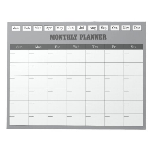 Monthly Planner Grey Simple Calendar ノートパッド (正面)