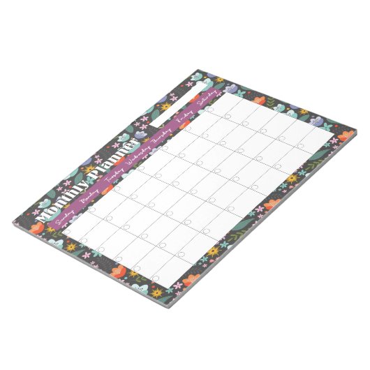 Monthly Planner Spring Colorful Flowers ノートパッド (アングル)