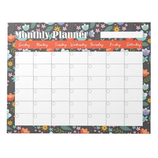 Monthly Planner Spring Colorful Flowers  ノートパッド (正面)