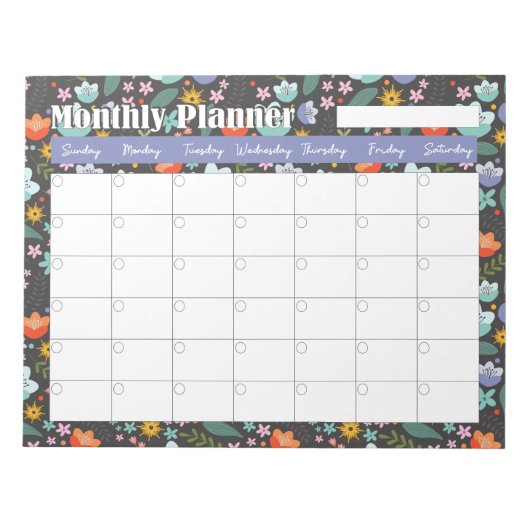 Monthly Planner Spring Colorful Flowers  ノートパッド (正面)