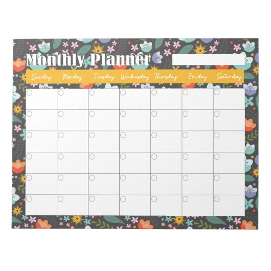 Monthly Planner Spring Colorful Flowers  ノートパッド (正面)