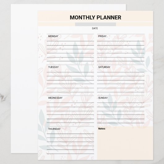 Monthly Planner Template (正面/裏面)