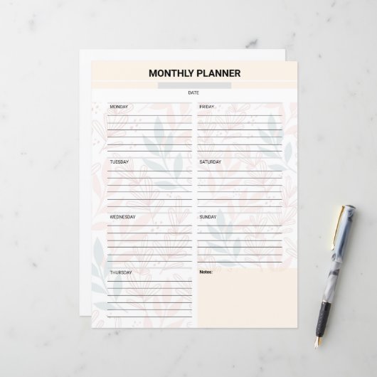 Monthly Planner Template (正面/裏面インサイチュ)