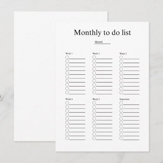Monthly to do list ノートカード (正面/裏面)