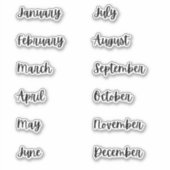 Months of the Year Bullet Journalスタンプ |黒 シール (正面)