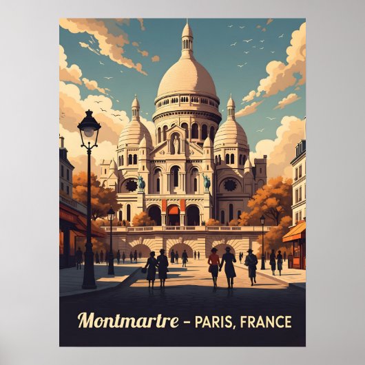 Montmartre Paris with scare Coeur basilica ポスター (正面)