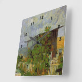 Montmartre Path with Sunflowers by Van ゴッホ. スクエア壁時計 (傾斜)