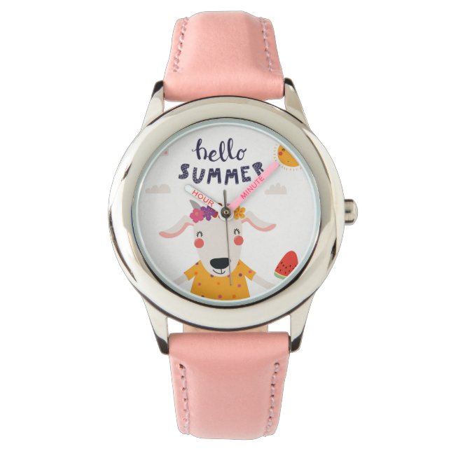 Montre Enfant Hello Summer Lunette Chiffres  Roses 腕時計 (正面)