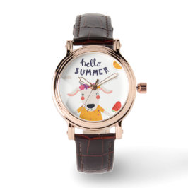 Montre Femme Hello Summer Carré Cuir Marron 腕時計