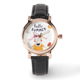 Montre Femme Hello Summer Carré Cuir Noir 腕時計
