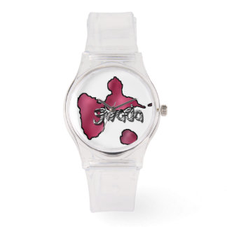 Montre femme rose avec carte de la Guadeloupe 腕時計
