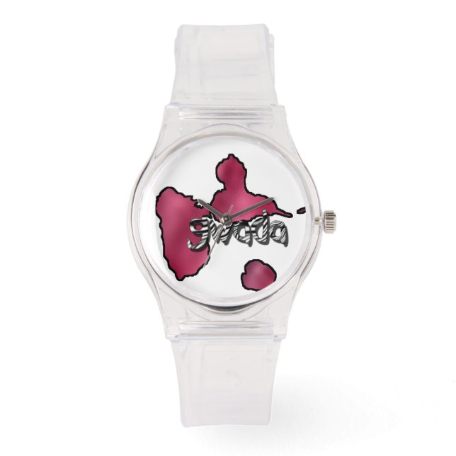 Montre femme rose avec carte de la Guadeloupe 腕時計 (正面)