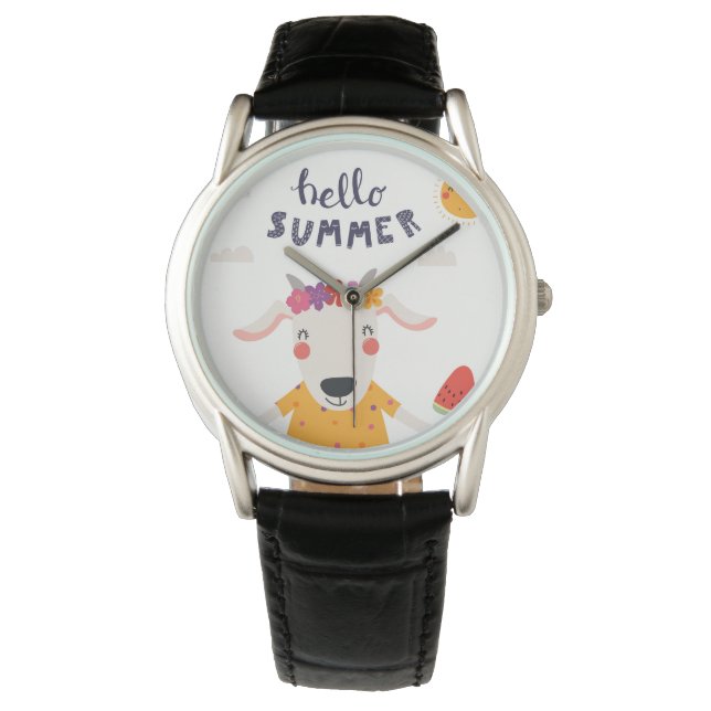 Montre Hello summer - Classique cuir noir 腕時計 (正面)
