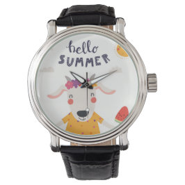 Montre Hello summer - cuir vintage noir 腕時計