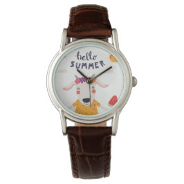 Montre Hello summer femme classique cuir marron 腕時計