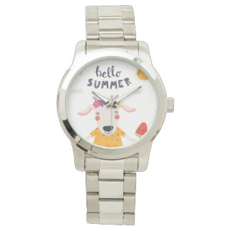 Montre Hello summer - gros bracelet argent 腕時計