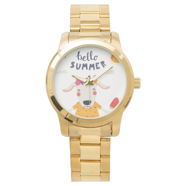 Montre Hello summer - gros bracelet or 腕時計 (正面)