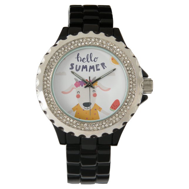 Montre Hello summer Strass alliage émail noir 腕時計 (正面)