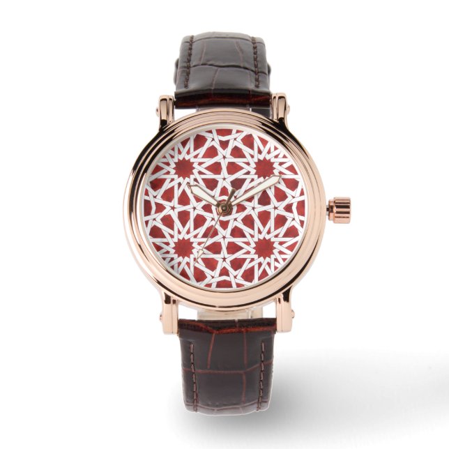 Montre Mosaïque marocaine rouge 腕時計 (正面)