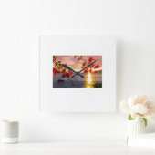 Montre Murale Coucher de Soleil & Fleurs – Éléganc スクエア壁時計 (ホーム)