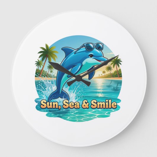 Montre Murale Dauphin Tropical – Sun, Sea & Smile ラージ壁時計 (正面)