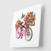 Montre Murale Florale Chic – Vélo Rose Fleuri avec スクエア壁時計 (傾斜)