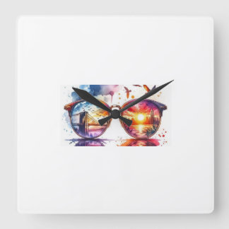 Montre Murale Lunettes Artistiques – Reflets de Vi スクエア壁時計