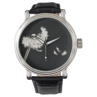 Montre noire pissenlit noir et blanc 腕時計