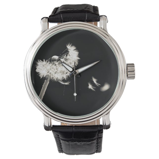 Montre noire pissenlit noir et blanc 腕時計 (正面)