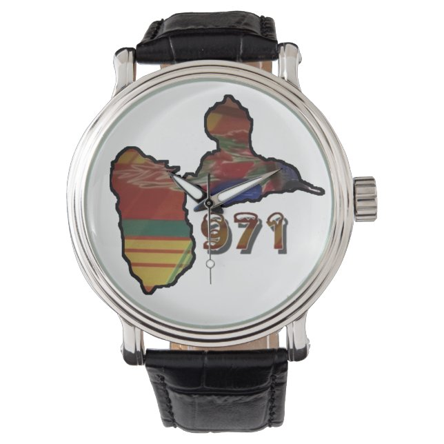 Montre pour Homme avec carte Guadeloupe 腕時計 (正面)