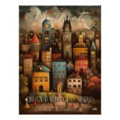 Montreal: City of a Hundred Steeples,Whimsical Art ポスター (正面)