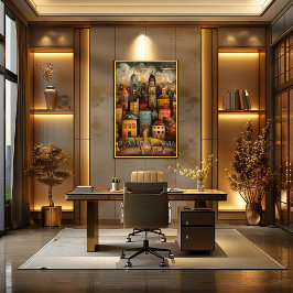 Montreal: City of a Hundred Steeples,Whimsical Art ポスター