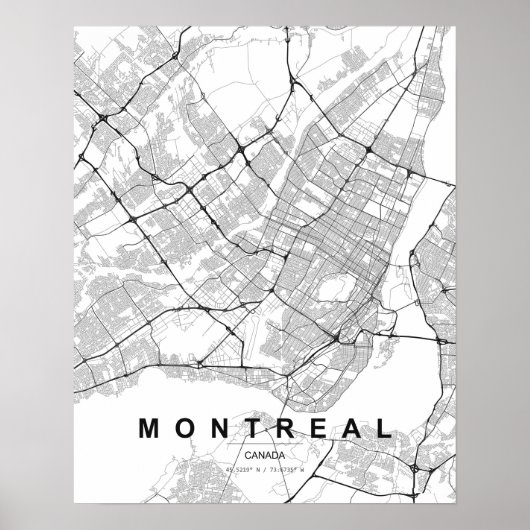 Montreal Minimalist Map (Black & White) ポスター (正面)