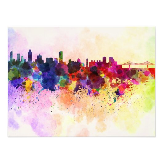 Montreal skyline in watercolor background フォトプリント            (正面)