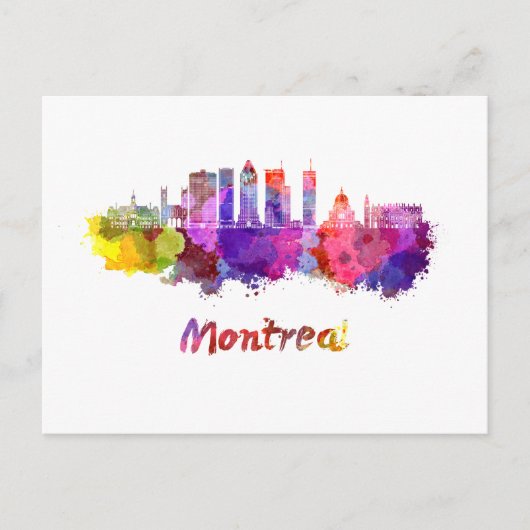Montreal V2 skyline in watercolor splatters ポストカード (正面)