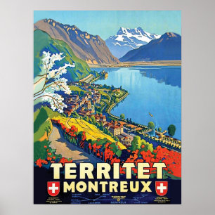 Montreux, Areal view, mountains, lake, Switzerland ポスター